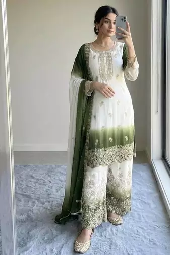 White Color  Embroidery Work  Georgette Salwar Suit
