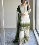 White Color  Embroidery Work  Georgette Salwar Suit