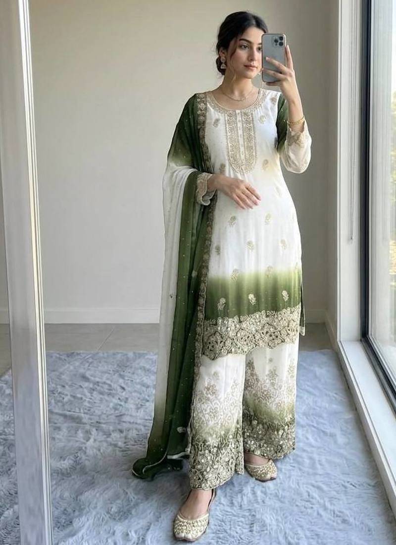 White Color  Embroidery Work  Georgette Salwar Suit