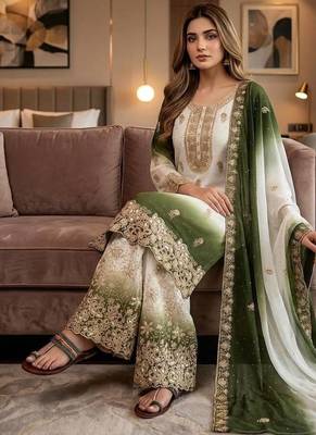 White Color  Embroidery Work  Georgette Salwar Suit 2