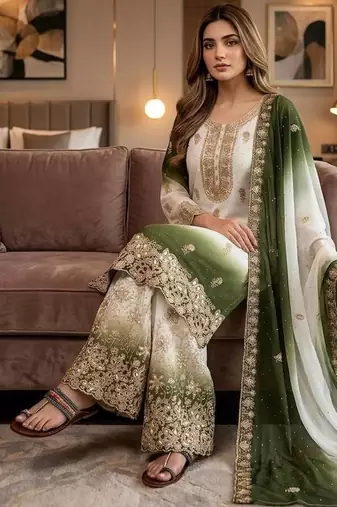 White Color  Embroidery Work  Georgette Salwar Suit