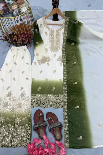 White Color  Embroidery Work  Georgette Salwar Suit