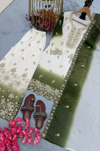 White Color  Embroidery Work  Georgette Salwar Suit