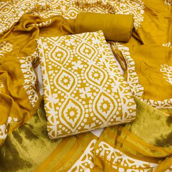 women's light green unstitched banarasi cotton dress material & emblished dupatta 1