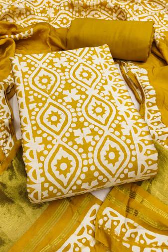 women's light green unstitched banarasi cotton dress material & emblished dupatta