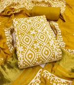 women's light green unstitched banarasi cotton dress material & emblished dupatta