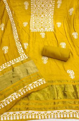 women's light green unstitched banarasi cotton dress material & emblished dupatta 2