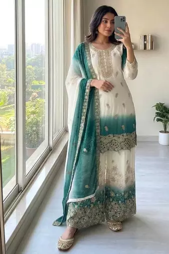 White Color  Embroidery Work  Georgette Salwar Suit
