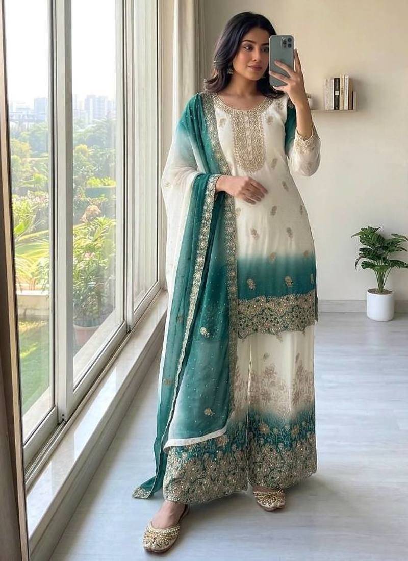 White Color  Embroidery Work  Georgette Salwar Suit