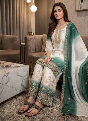 White Color  Embroidery Work  Georgette Salwar Suit 2