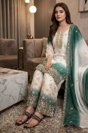 White Color  Embroidery Work  Georgette Salwar Suit
