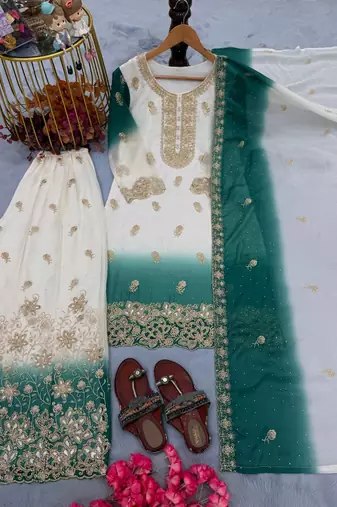 White Color  Embroidery Work  Georgette Salwar Suit