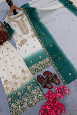 White Color  Embroidery Work  Georgette Salwar Suit 4