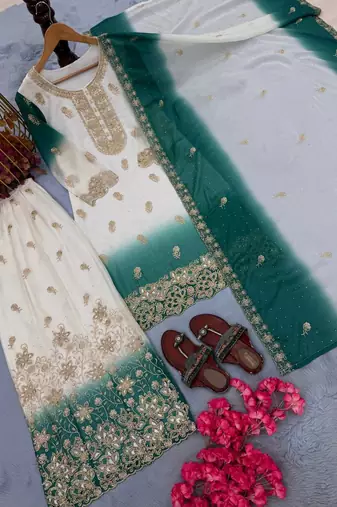 White Color  Embroidery Work  Georgette Salwar Suit