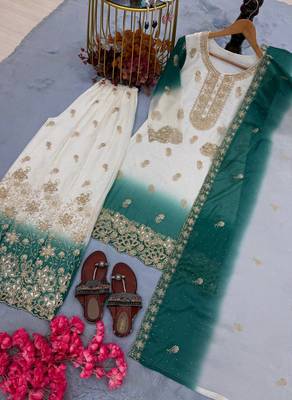 White Color  Embroidery Work  Georgette Salwar Suit 5