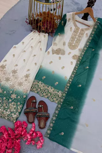 White Color  Embroidery Work  Georgette Salwar Suit