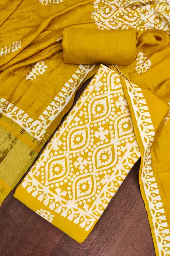 women's light green unstitched banarasi cotton dress material & emblished dupatta