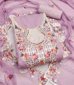 women's lavender unstitched p v cotton silk dress material & embroidered dupatta