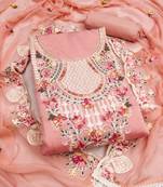 women's peach unstitched p v cotton silk dress material with embroidered dupatta