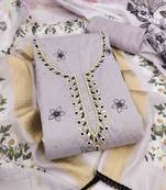 women's light grey unstitched modal cotton dress material with banarasi dupatta