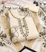 women's beige unstitched modal cotton dress material with banarasi dupatta