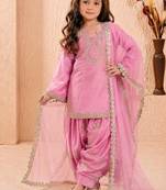 Designer party wear heavy silk kids top farshi plazzo & dupatta set