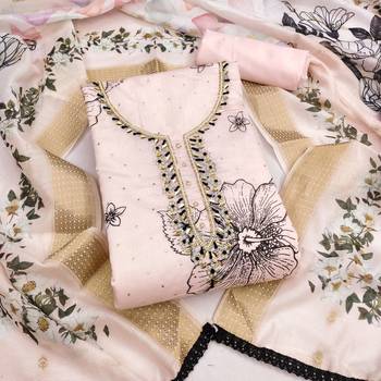 women's baby pink unstitched modal cotton dress material with banarasi dupatta 1