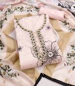 women's baby pink unstitched modal cotton dress material with banarasi dupatta