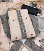 women's off white unstitched pure banarasi cotton dress material & woven dupatta