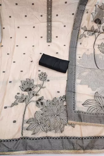 women's off white unstitched pure banarasi cotton dress material & woven dupatta
