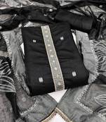 women's black unstitched pure banarasi cotton dress material with woven dupatta
