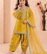 Designer party wear heavy silk kids top farshi plazzo & dupatta set