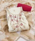 women's white unstitched pure banarasi cotton dress material with woven dupatta