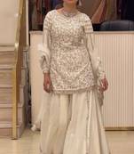 White faux georgette party wear embroidery suit set