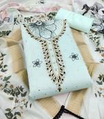 women's sea green unstitched modal cotton dress material with banarasi dupatta