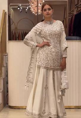 White faux georgette party wear embroidery suit set 2