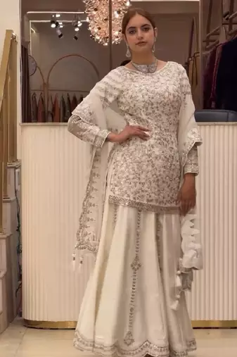 White faux georgette party wear embroidery suit set