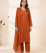 orange color embroidered and sequence wrok silk blend salwar suit
