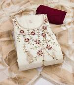 women's white unstitched pure banarasi cotton dress material with woven dupatta