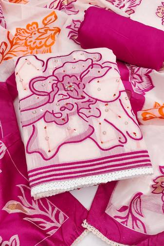 women's multi unstitched pure banarasi cotton dress material with woven dupatta