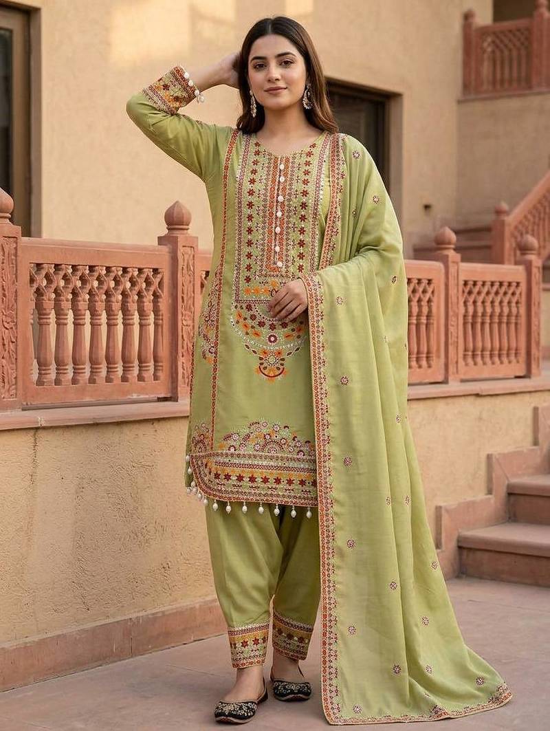 Pista heavy mal chanderi party wear embroidery suit set