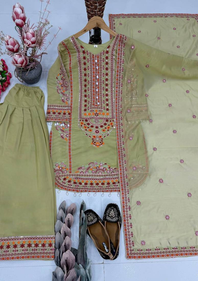 Pista heavy mal chanderi party wear embroidery suit set
