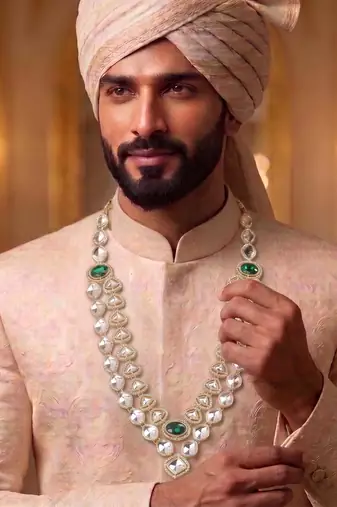 Green kundan necklace for men – traditional wedding jewellery