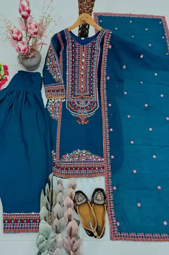 Sky blue heavy mal chanderi party wear embroidery suit set