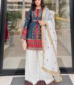 Sky blue heavy natural silk party wear embroidery suit set