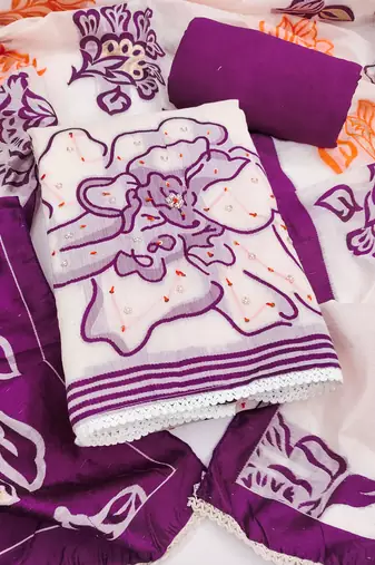 women's multi unstitched pure banarasi cotton dress material with woven dupatta
