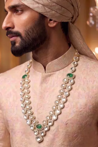 Green kundan necklace for men – traditional wedding jewellery