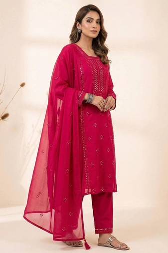 rani pink color embroidered and sequence wrok silk blend salwar suit