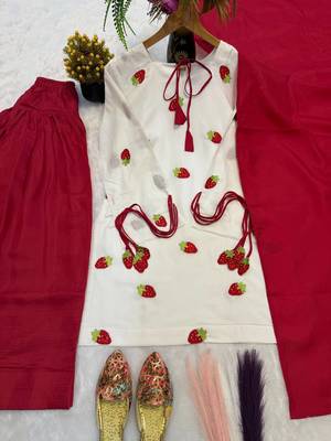 Red pure cameric cotton party wear embroidery suit set 3