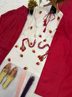 Red pure cameric cotton party wear embroidery suit set 4